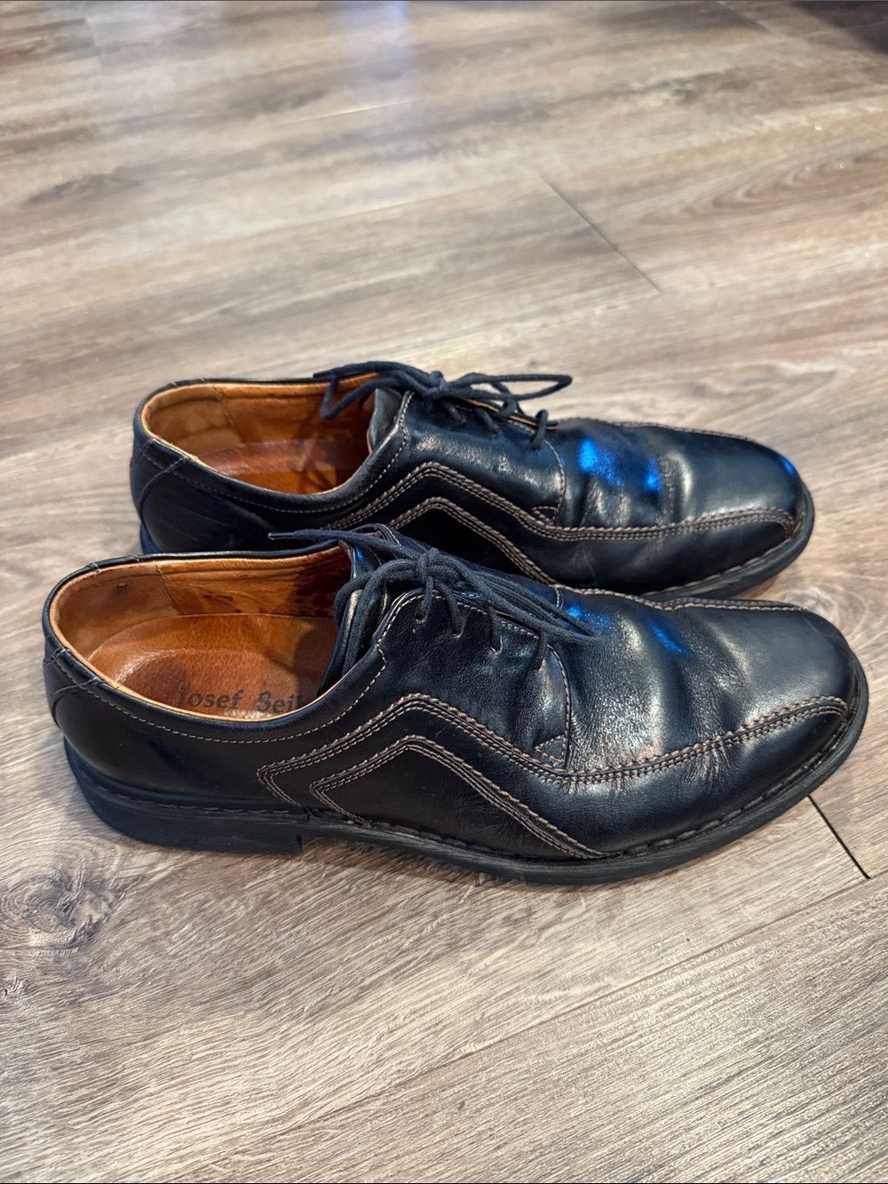 Josef Seibel Lace Up Oxford Black Leather Shoes Size 10